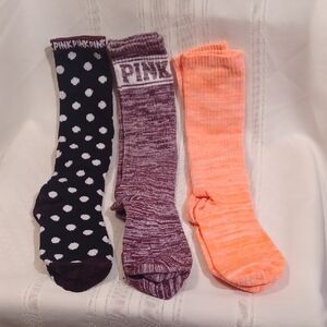 Set of Three  Knee High PINK Socks - Polka Dot, Marled, and Solid